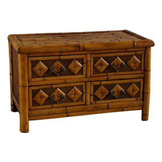 Vintage British Colonial / Anglo-Indian Style Split Bamboo 4-Drawer Chest For Sale