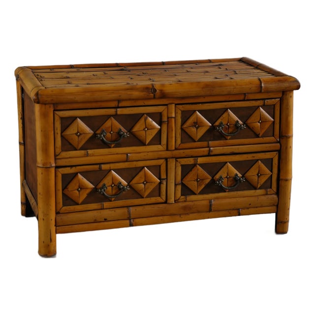 Vintage British Colonial / Anglo-Indian Style Split Bamboo 4-Drawer Chest For Sale