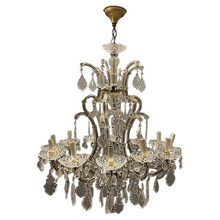 Italian Large Crystal Murano Glass Chandelier, 1950s For Sale