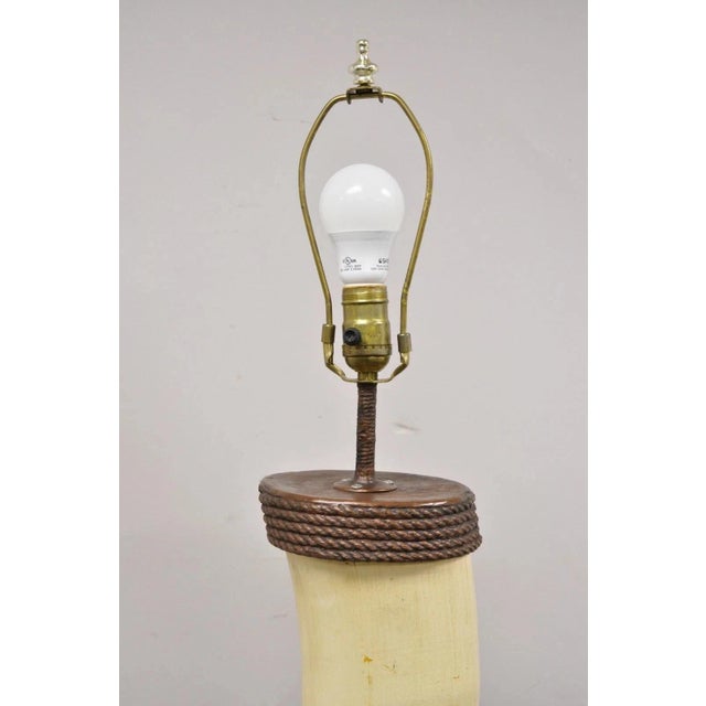 Vintage Chinoiserie African Safari Faux Horn Tusk Fiberglass Floor Lamp For Sale - Image 12 of 12