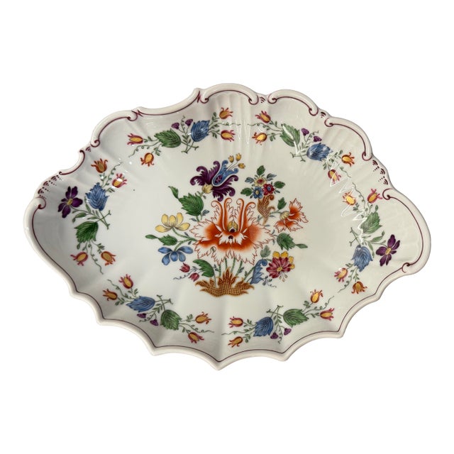 1980s Richard Ginori Doccia Scalloped Porcelain Bowl Met Museum Revival Floral Pattern For Sale