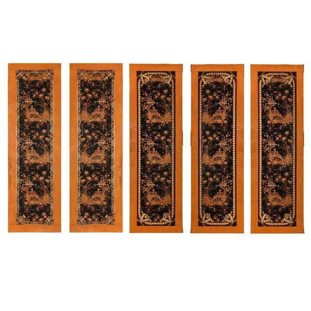 French Papier Paint Chinoiserie, Set of 5 For Sale - Image 6 of 6