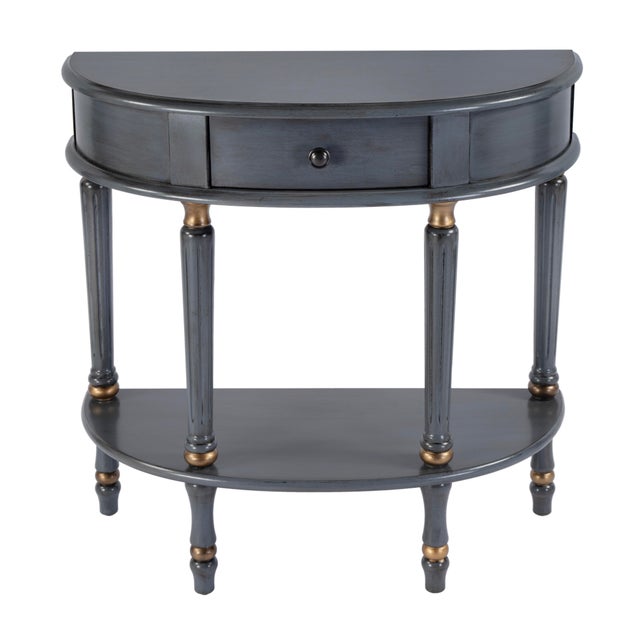 Mozart 31.5 in. W Demilune Wood Hand Painted 1 Drawer Console Table with Lower Open Shelf, Royal Pastel Blue For Sale - Image 9 of 9