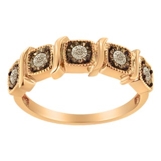 10K Rose Gold Flashed .925 Sterling Silver Miracle-Set Diamond 5-Stone Band Ring, Size 7 For Sale
