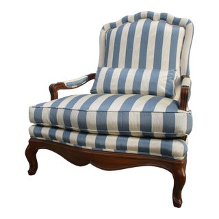 Baker Furniture French Striped Bergere Lounge Chair For Sale
