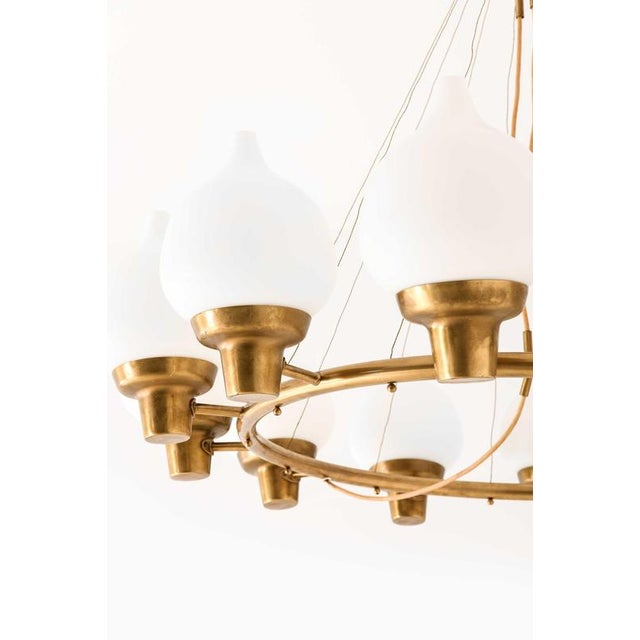 Scandinavian Modern Hanging Lamp in Brass and Opaline Glass by Hans Bergström, 1940s For Sale - Image 10 of 13