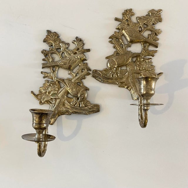 Vintage Indian Bird Motif Wall Candle Sconces — A Pair For Sale - Image 9 of 10