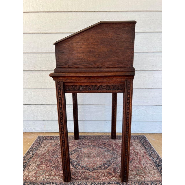 Antique English Slant Top Bible Box Desk Stand Jacobean Carved Oak Lectern C1890 For Sale - Image 11 of 18