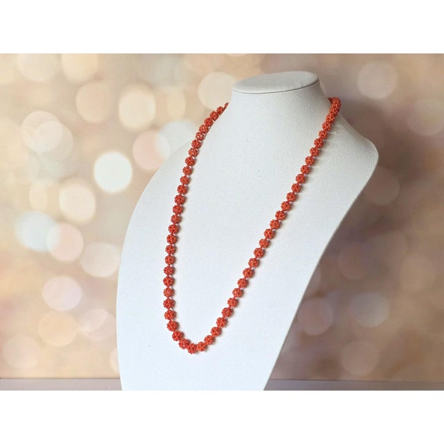 Antique Salmon Coral Beaded Necklace, 12k White Gold Clasp, 31.5" For Sale In Cleveland - Image 6 of 10