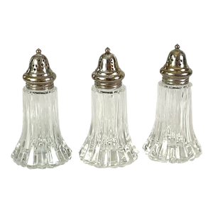 Vintage, English Crystal Sugar Shakes- With Silver Plated Tops -Set of 3