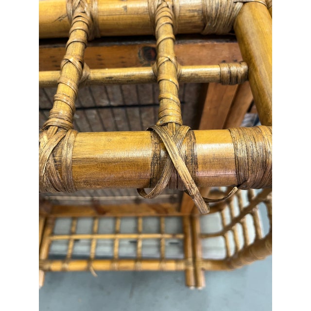 Camel Vintage 1970s Rattan Club Chair With Updated Upholstery For Sale - Image 8 of 11