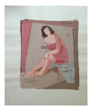 "Pink Towel 2" 1950s Gouache Female Figure Painting San Francisco Artist