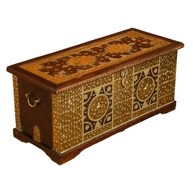 Antique Zanzibar Omani Teak & Brass Stud & Copper Clad Dowry Chest For Sale - Image 11 of 15