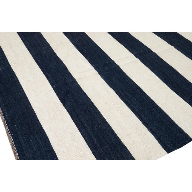Blue Large 21st Century Modern Flat-Weave Kilim Rug For Sale - Image 8 of 11