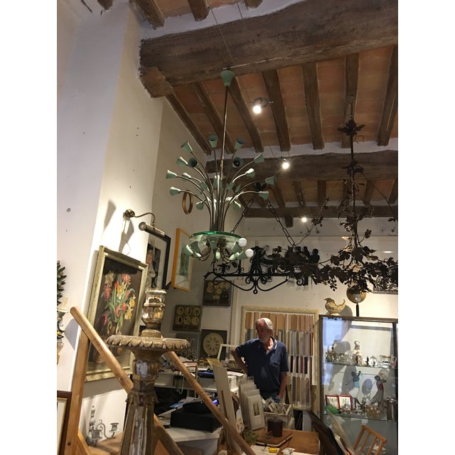 1950s Vintage Italian Brass and Glass Chandelier For Sale - Image 5 of 9