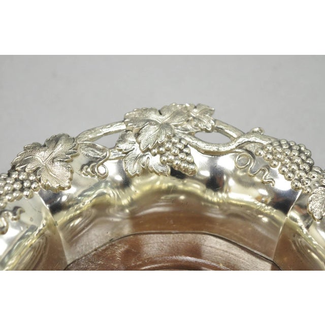 Victorian Vintage English Victorian Silver Plated Grapevine Repousse Wine Bottle Coaster For Sale - Image 3 of 11