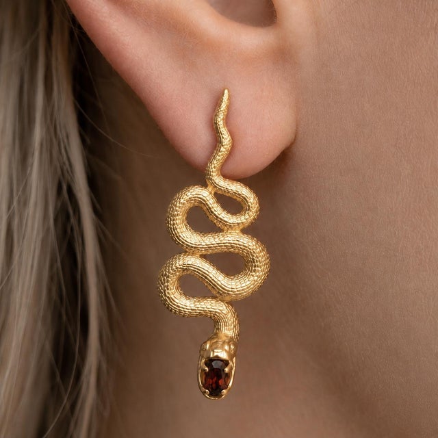 Not Yet Made - Made To Order Massive Snake Earrings With Garnets in Opened Mouth, Pair For Sale - Image 5 of 7