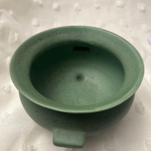 This compote green bowl is in pristine condition. The form is excellent. The colors are vibrant.