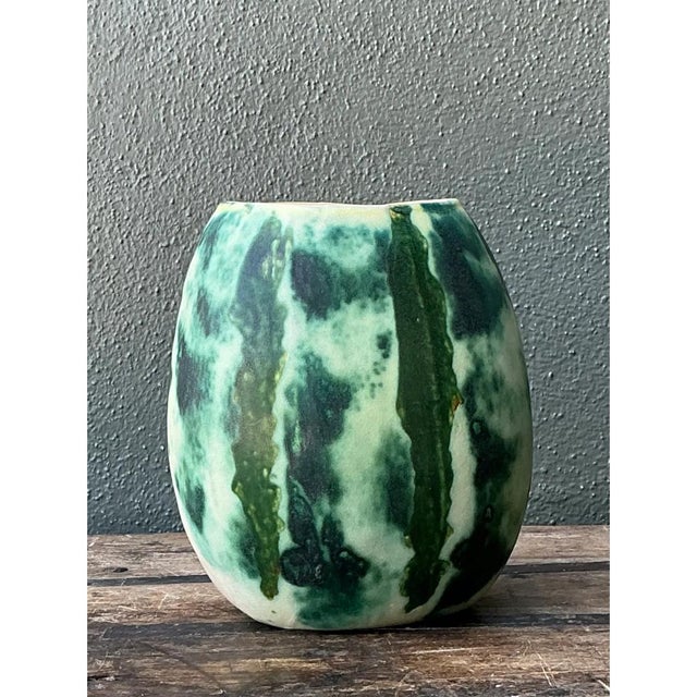 Vintage Green Abstract Ceramic Vase For Sale - Image 11 of 12