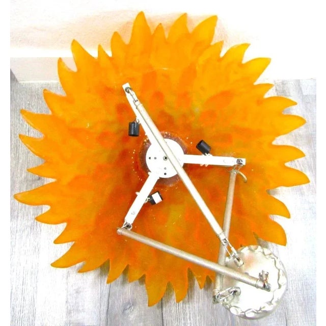 Orange Large Sirmos Orange Fiberglass Resin Sun Design Art Deco Revival Chandelier For Sale - Image 8 of 14