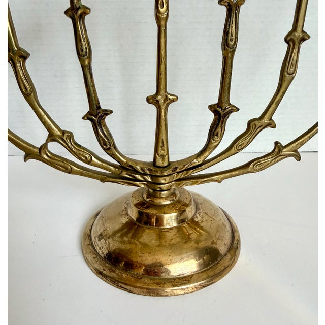 Mid-Century Modern 1960s Brass Rosebud Menorah With Adjustable Rotating Branches For Sale - Image 3 of 8