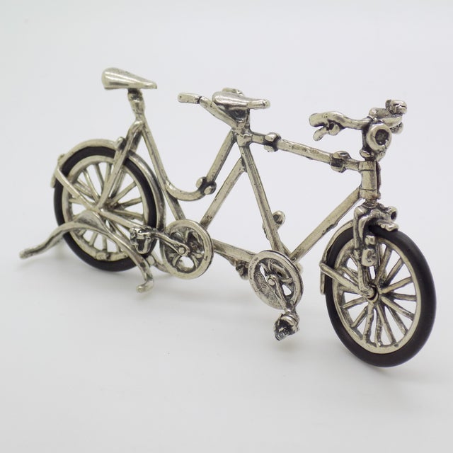 1970s Vintage Italian Handmade Genuine Silver and Rubber Tandem Bicycle Figurine, 1970s For Sale - Image 5 of 12