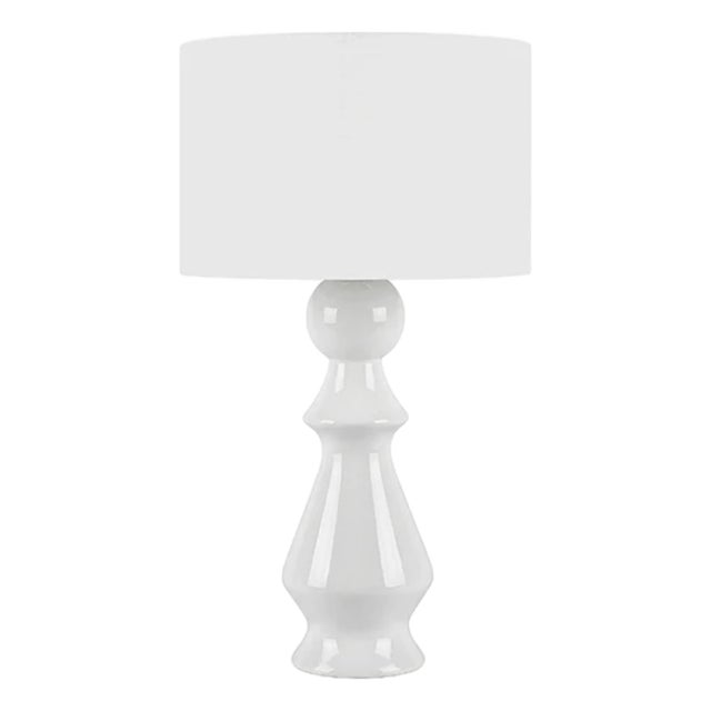 Matthew Izzo Home Colette White Ceramic Table Lamp With White Linen Drum Shade For Sale