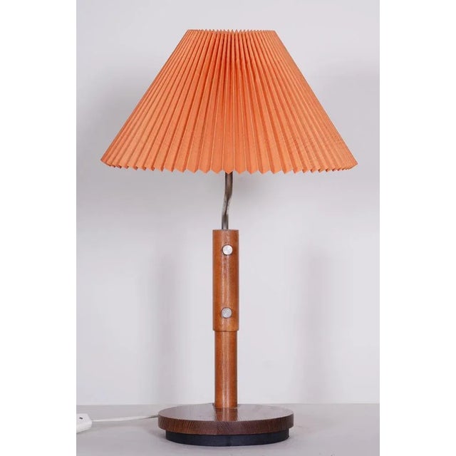 Mid-Century Czech Table Lamp in Beech & Galvanized Metal, 1960s, in Good conditions. Designed 1960 to 1969 European Plug...