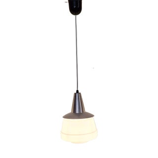 Vintage Ceiling Lamp with Aluminum Mount and White Glass Shade, 1970s For Sale