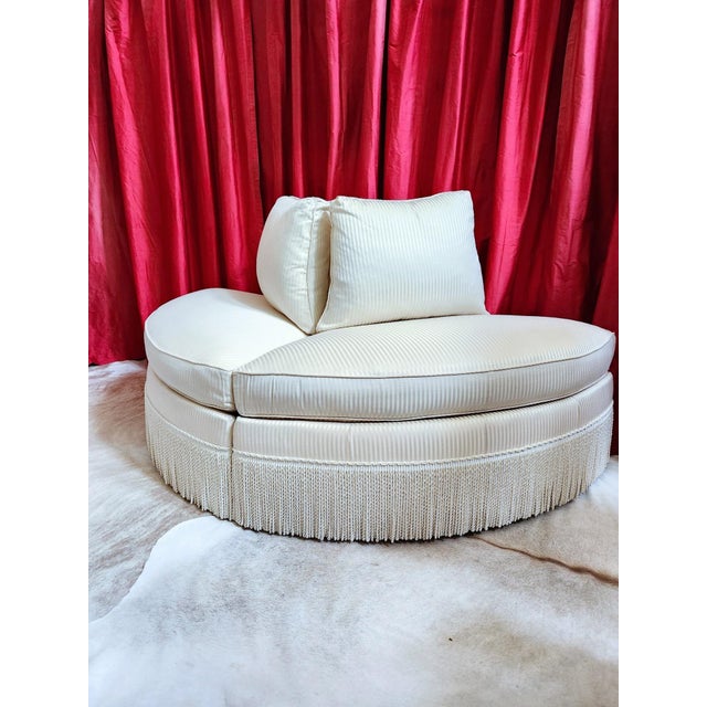 Avail Thru 1/14/2026 Councill Bespoke Luxury Semicircle White Striped Sofa - Rare Item For Sale - Image 12 of 17
