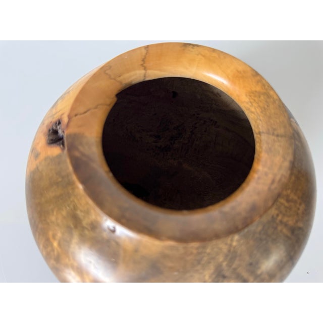 Brown Vintage Hand-Carved Buckeye Burl Wood Vase by Jim Vander/Sold For Sale - Image 8 of 9