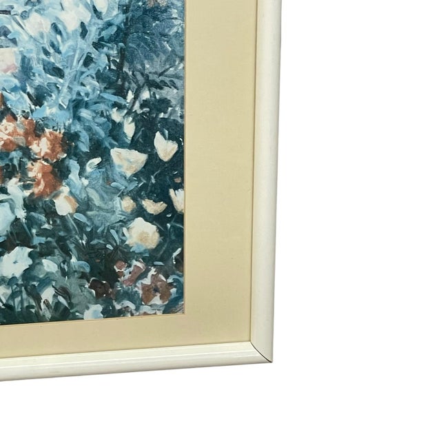 Vintage Coastal Cottage Garden Landscape Print With Ocean View, Framed For Sale - Image 4 of 10
