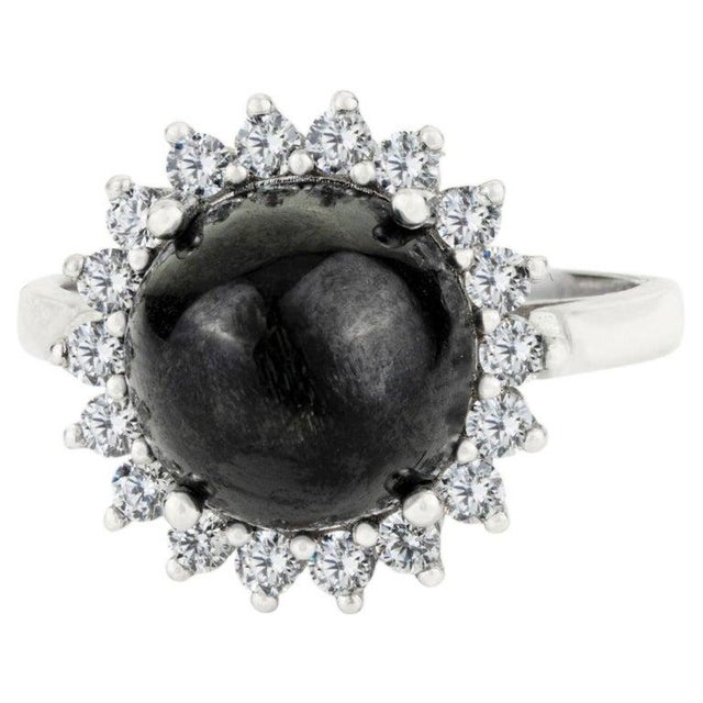 Black Vintage Inspired Natural Black Star & Zircon Halo Cocktail Ring Size 8.5 For Sale - Image 8 of 13
