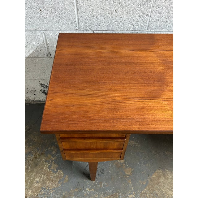 1960s Danish Teak Mid Century Modern Freestanding Desk With Bookshelf Back With Original Key For Sale - Image 4 of 9