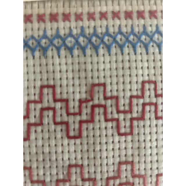 Red Mid 20th Century Swedish Sampler Americana Embroidery, Framed For Sale - Image 8 of 8