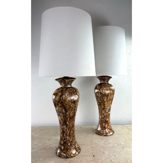 Mid-Century Vintage Faux Marble Pottery Table Lamps/a Pair For Sale - Image 11 of 11