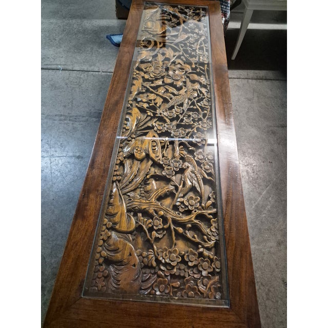 Vintage 1970's Hand Carved Camphor Wood 3 Piece Coffee Table Set For Sale - Image 14 of 16