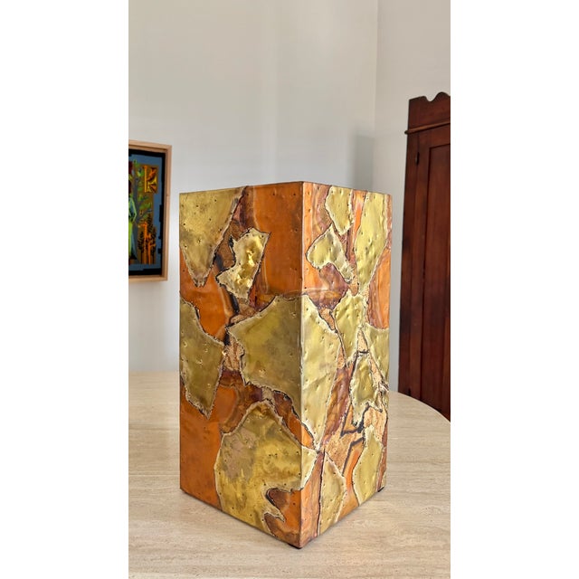 Paul Evans Style Brutalist Planter Patchwork Riveted Copper Brass Cork Bohemian For Sale - Image 13 of 13