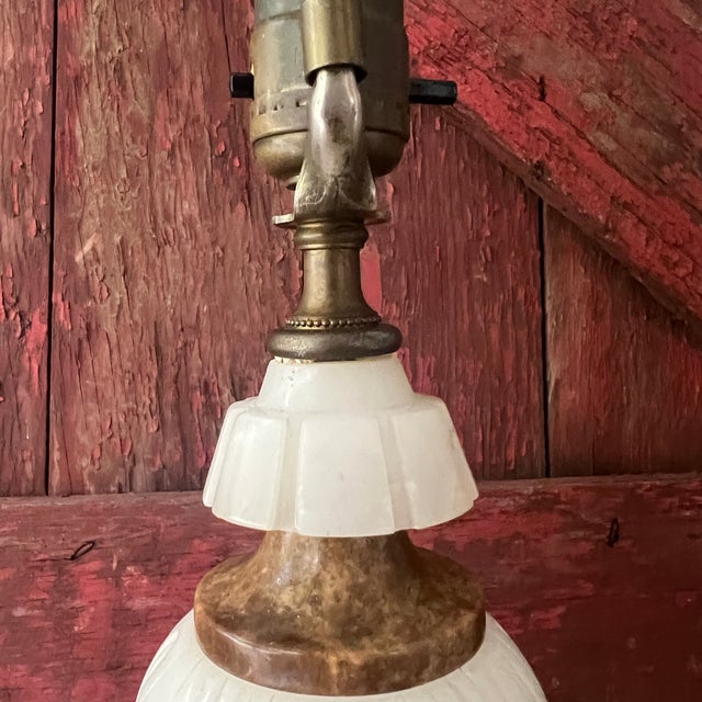 Italian Vintage Italian Marble & Alabaster Urn Lamp 13" Elegant Design With Brass Accents For Sale - Image 3 of 18