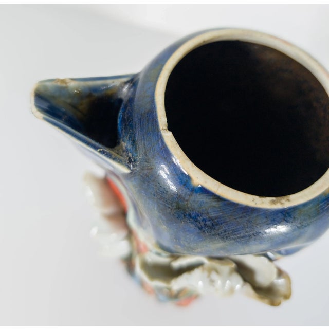 19th Century Japanese Sumida Gawa Ban-Ni Pottery Pitcher With Flowers For Sale - Image 9 of 10