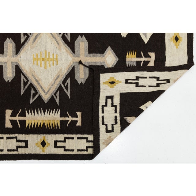 Native American Modern Navajo Style Hand-Woven Wool Rug With Geometric Diamond Motif For Sale - Image 3 of 11