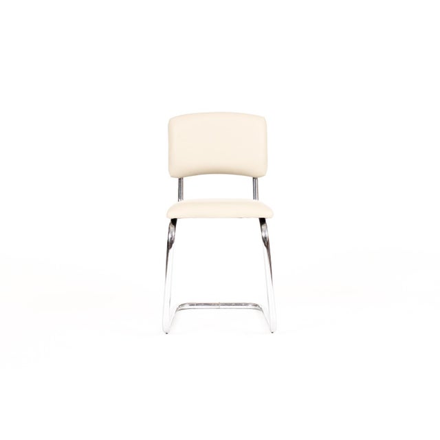 Bauhaus Vintage Mid Century Tubular Chrome Bauhaus Style Cantilever Accent Chair— Tan Leather For Sale - Image 3 of 8