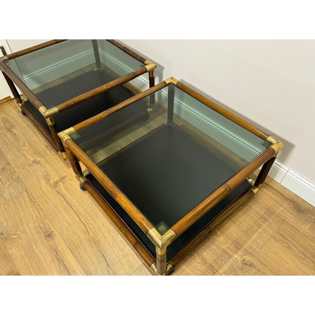 Bamboo and Glass Coffee Tables, 1970s, Set of 2 For Sale - Image 9 of 12