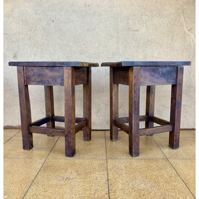 Brown Spanish Chestnut Nightstands with Drawers, 1910, Set of 2 For Sale - Image 8 of 9