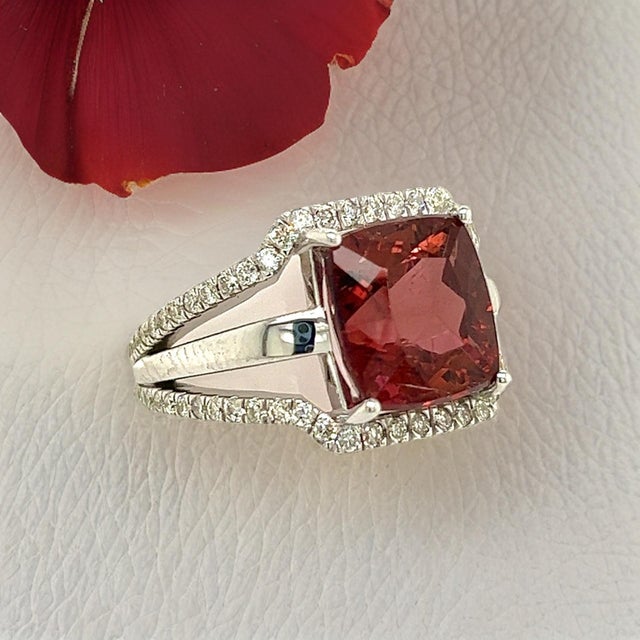 Natural Tourmaline Diamond Ring 6.5 14k White Gold 5.89 TCW Certified For Sale In New York - Image 6 of 18