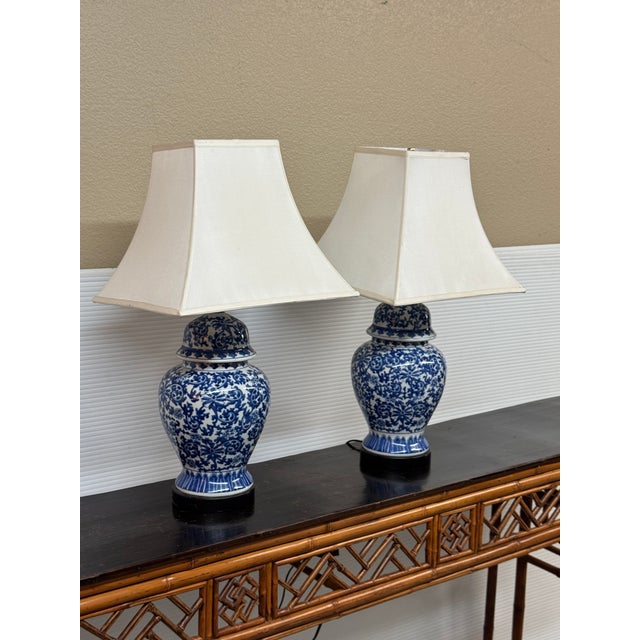 Design Plus Gallery presents a Pair of Blue + White Table Lamps with the Chinoiserie Style. The lamps have incredibly...
