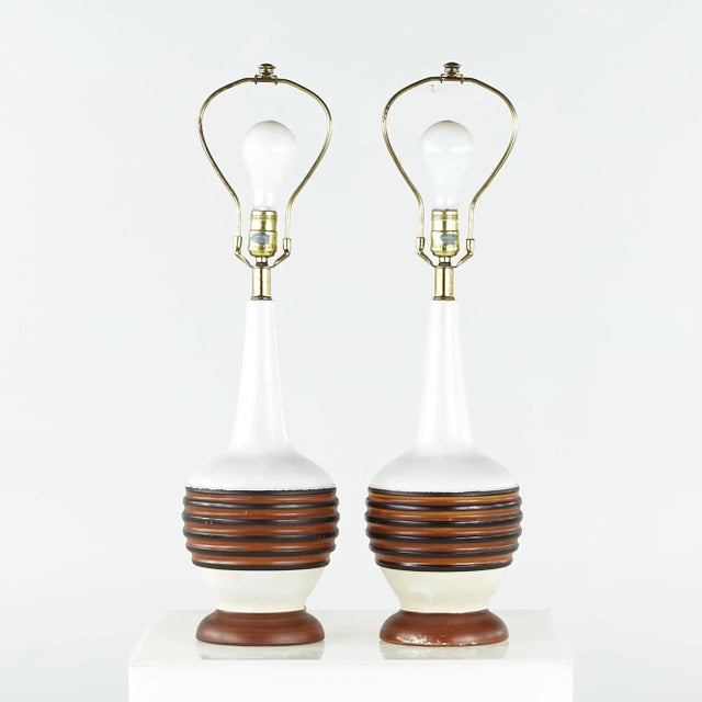 White Mid Century Table Lamps - Pair For Sale - Image 8 of 8