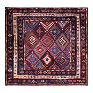 Antique Kurdish Geometric Multicolor 1890s Square Rug For Sale