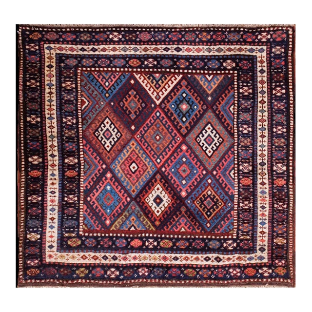 Antique Kurdish Geometric Multicolor 1890s Square Rug For Sale