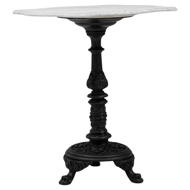 20th Century French Cast Iron Bistro Table With Marble Top Details Small Round For Sale - Image 10 of 18